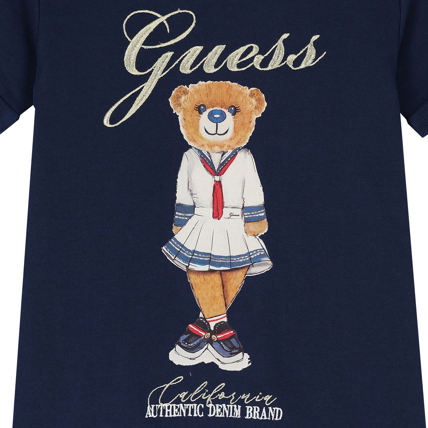 Girls Navy Blue Logo Teddy Bear Logo Dress, 2, hi-res