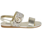 Girls Gold Logo Sandals, 1, hi-res