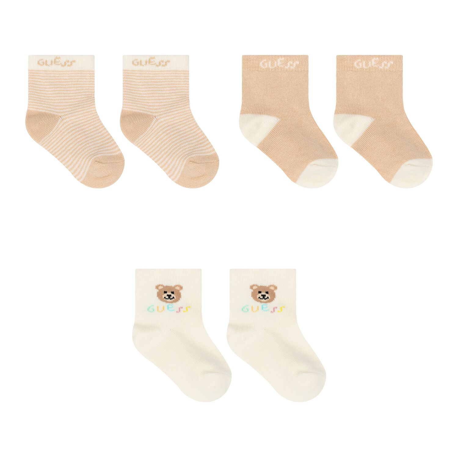 Beige & Ivory Logo Socks ( 3-Pack ), 1, hi-res