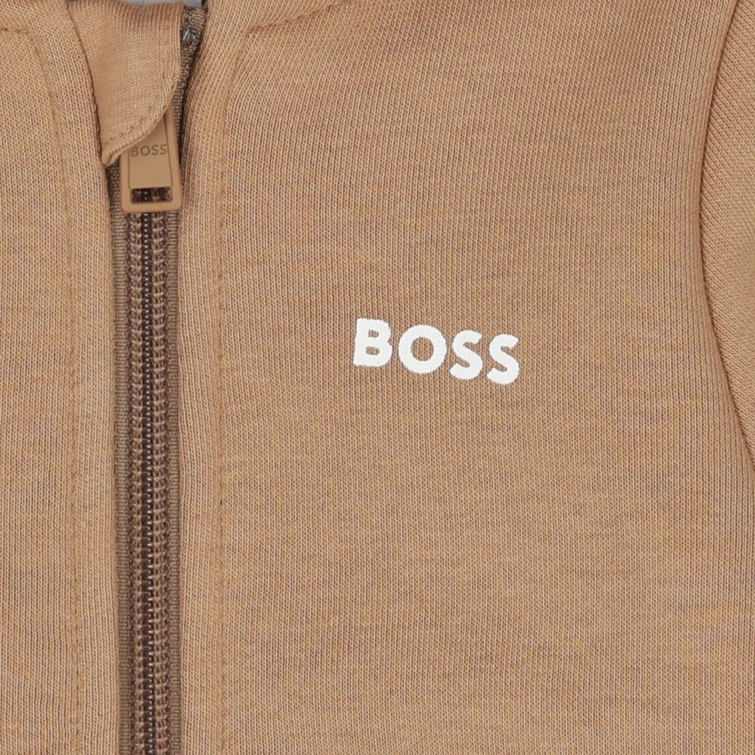 Younger Boys Beige Hooded Zip Up Top, 1, hi-res