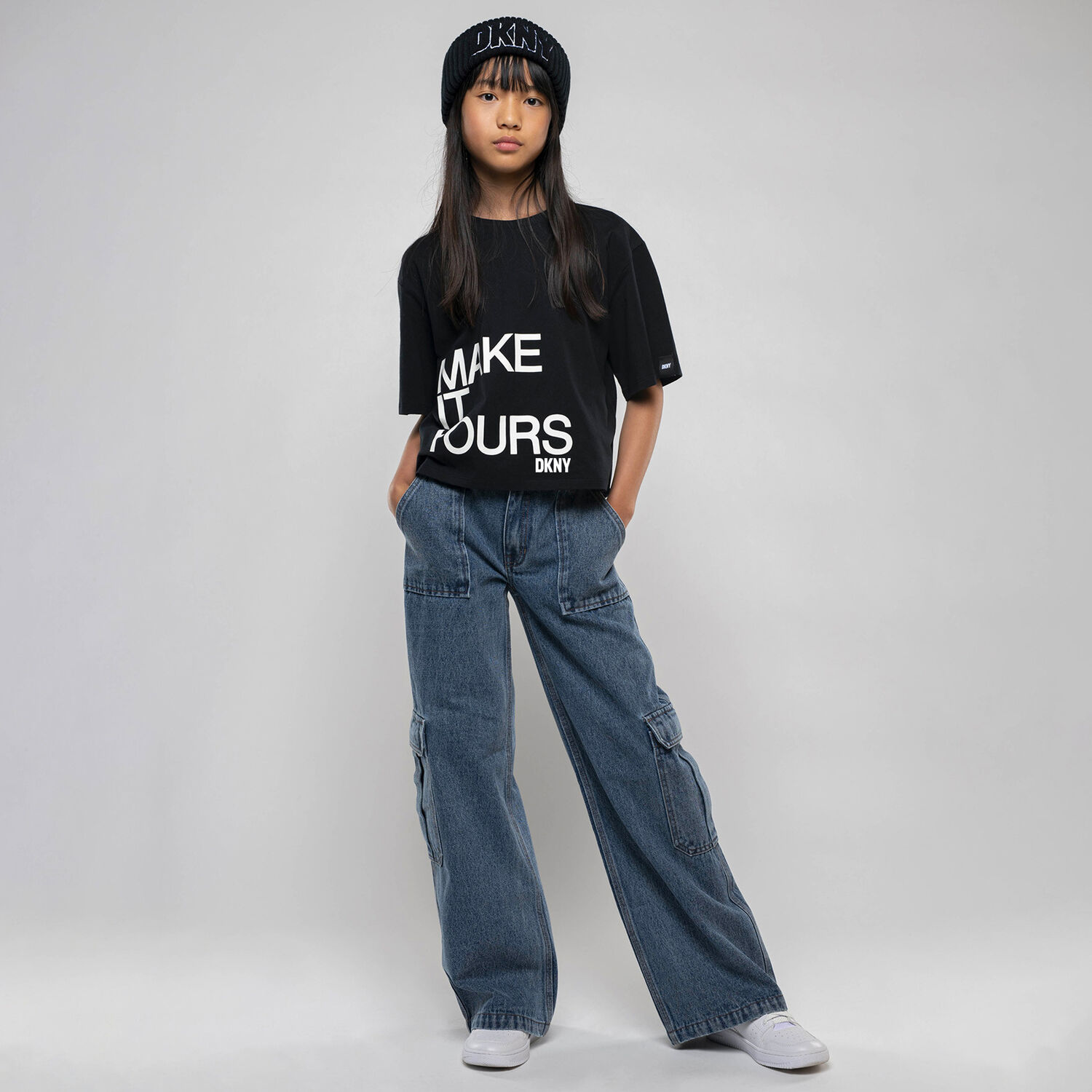 Girls Black Logo Crop Top, 1, hi-res