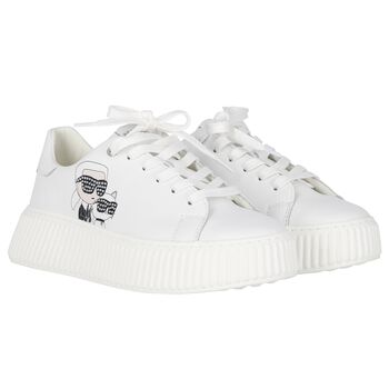 Girls White Ikonik Leather Trainers