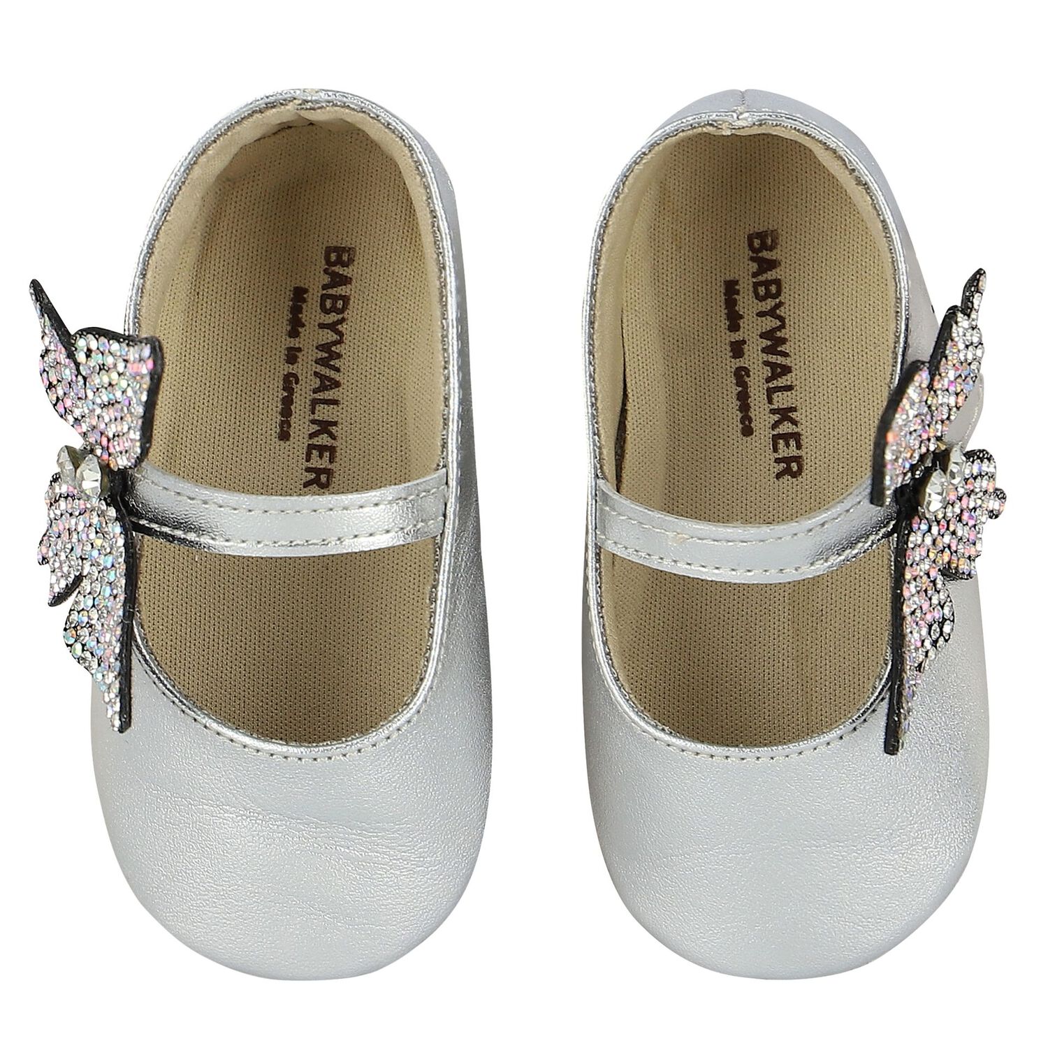 Baby Girls Silver Butterfly Shoes, 1, hi-res image number null
