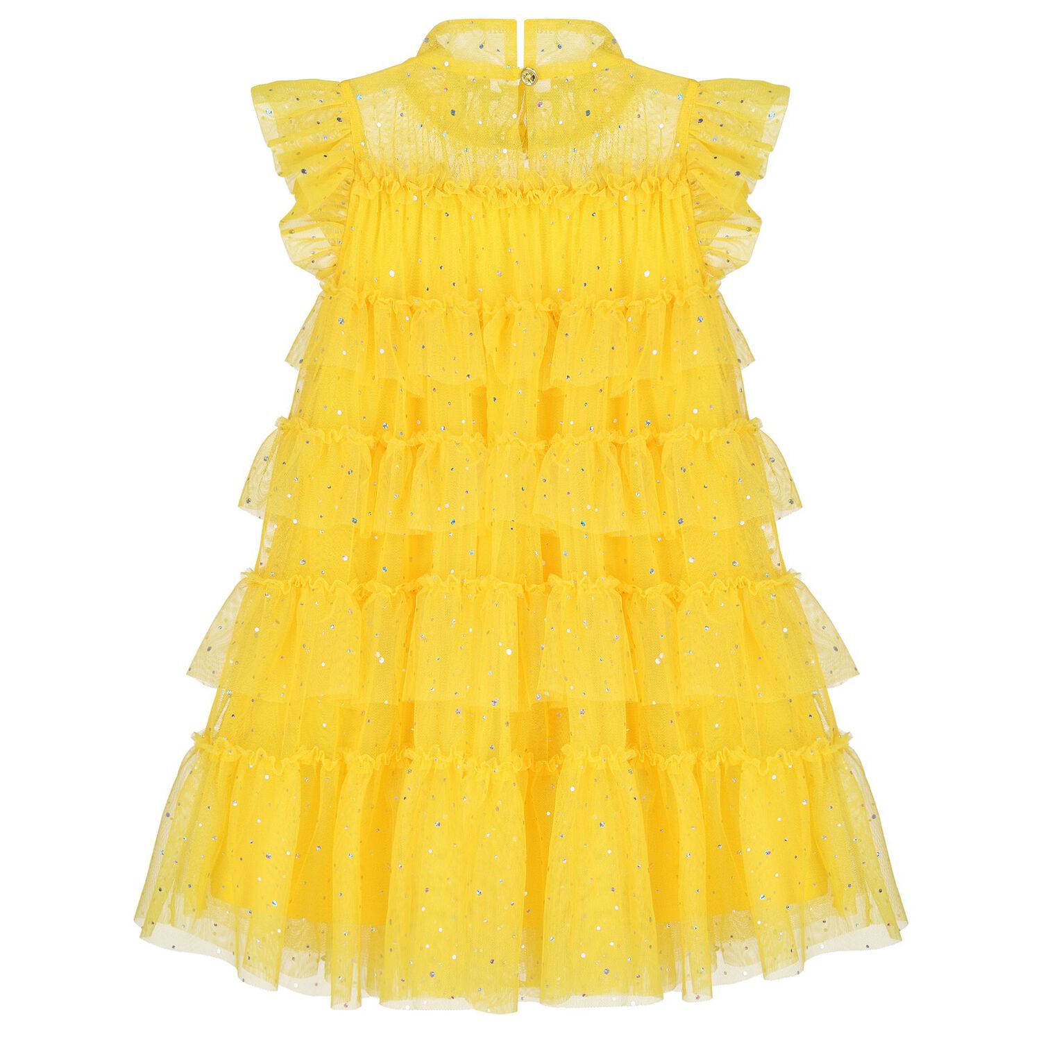 Girls Yellow Embellished Tiered Tulle Dress, 3, hi-res image number null