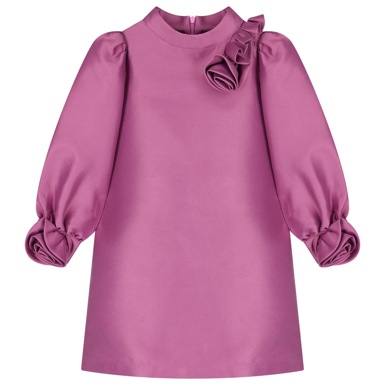 Girls Pink Flowers Satin Dress, 1, hi-res image number null