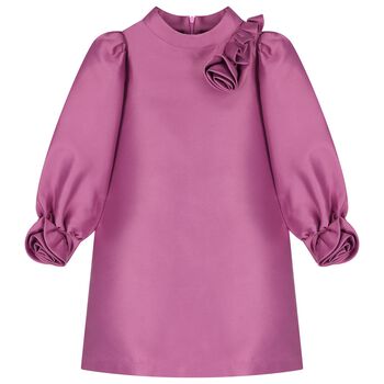 Girls Pink Flowers Satin Dress
