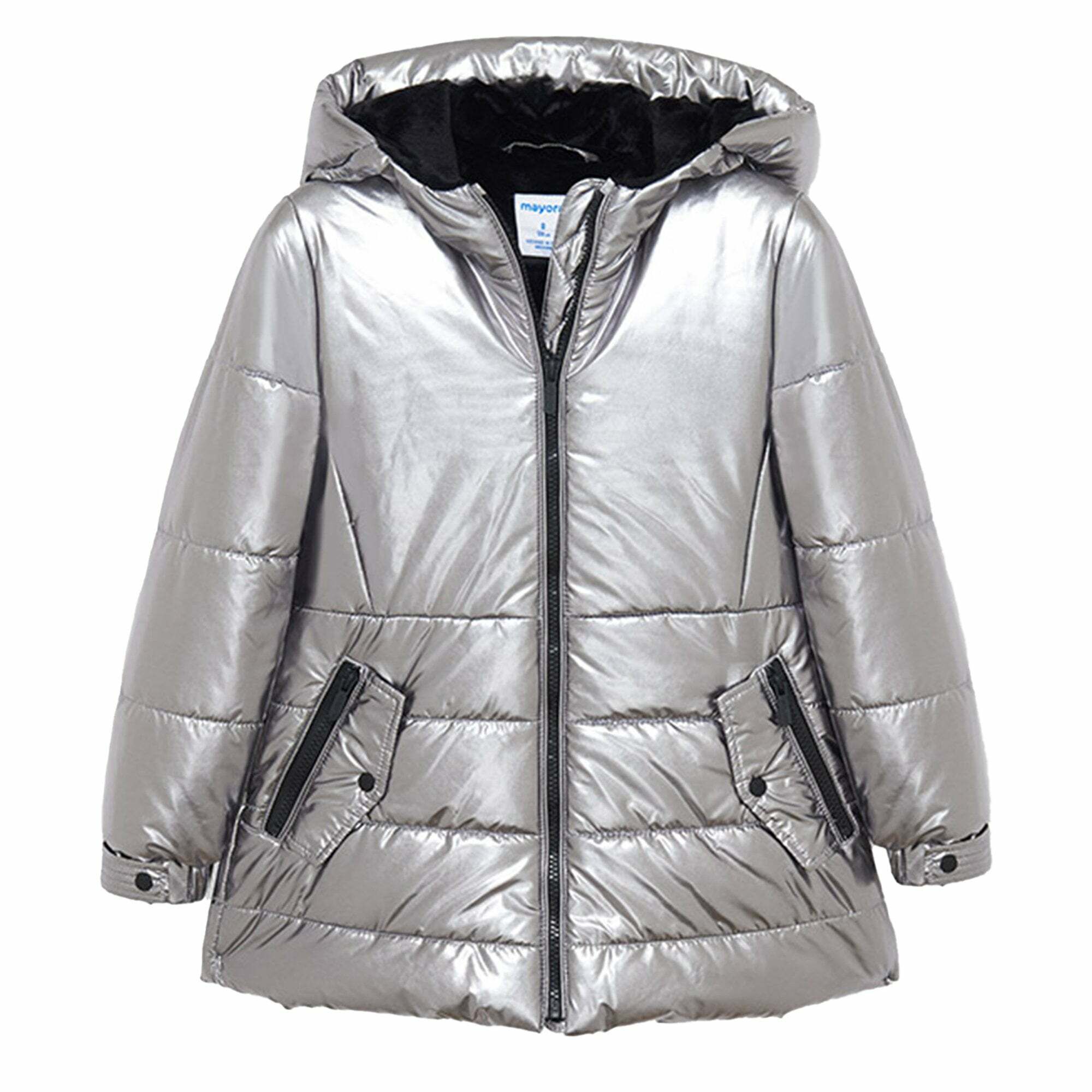 Mayoral Girls Silver Puffer Jacket Junior Couture UK