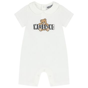 White Teddy Bear Logo Baby Romper
