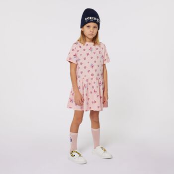 Girls Pink Floral Logo Dress