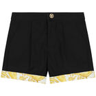 Younger Boys Black & Gold Barocco Shorts, 1, hi-res