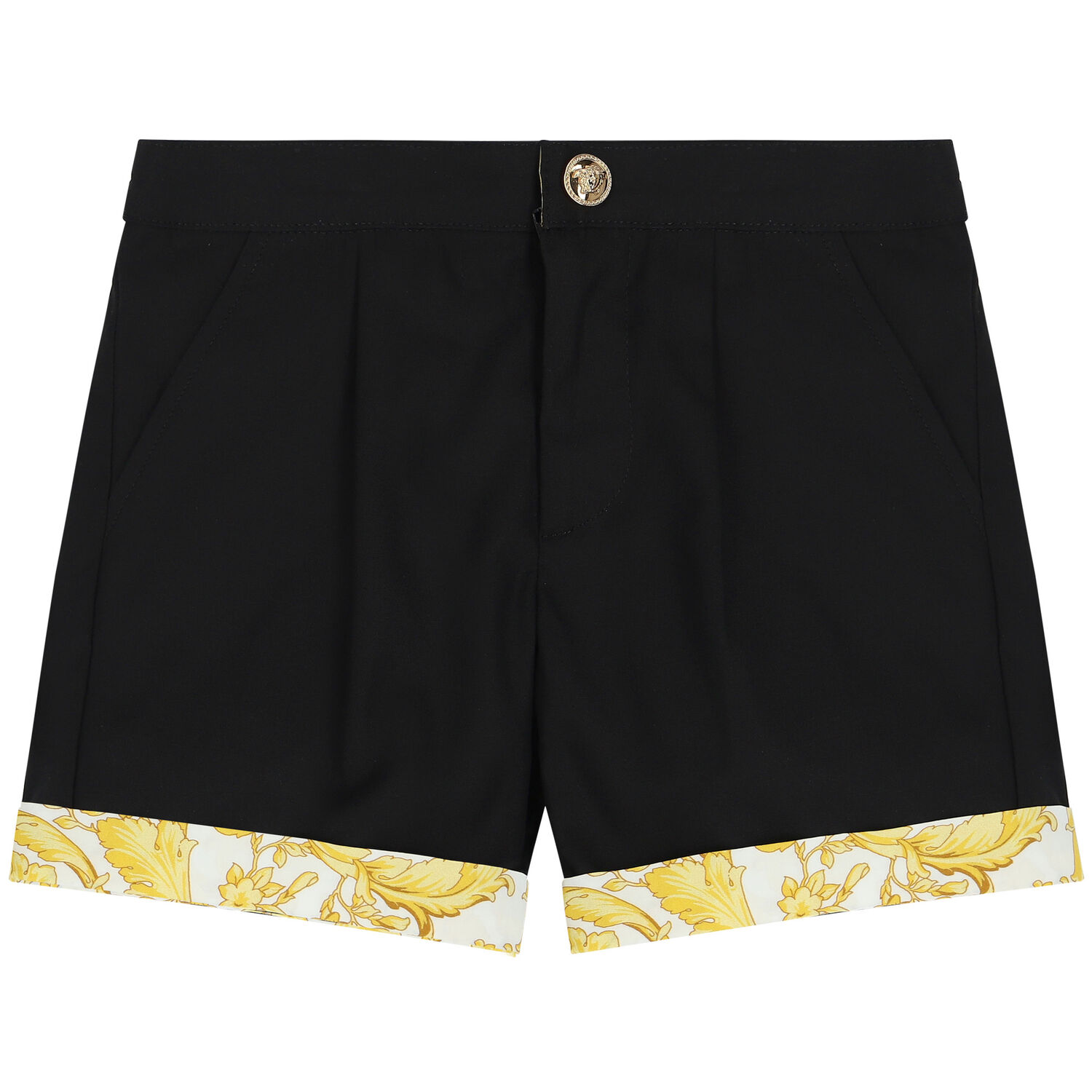 Younger Boys Black & Gold Barocco Shorts, 1, hi-res