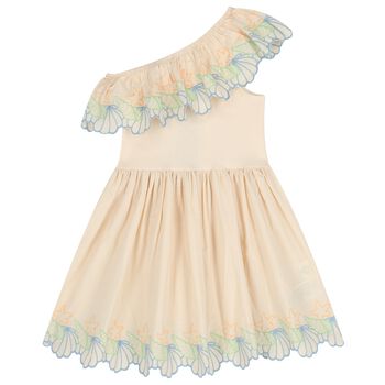 Girls Beige Shell Ruffle Dress