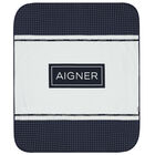 Baby Boys Navy Blue & White Pima Cotton Logo Blanket, 1, hi-res