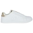 Girls White & Gold Logo Trainers, 1, hi-res
