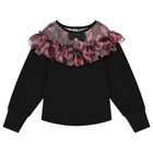 Girls Black Floral Long Sleeve Top, 1, hi-res
