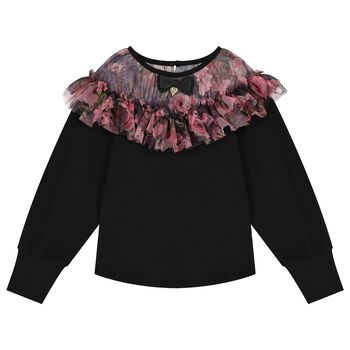 Girls Black Floral Long Sleeve Top