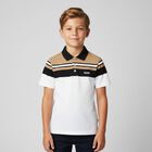 Boys White, Black & Beige Logo Polo Shirt, 1, hi-res
