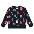 Navy Blue Knitted Festive Sweater, 1, hi-res