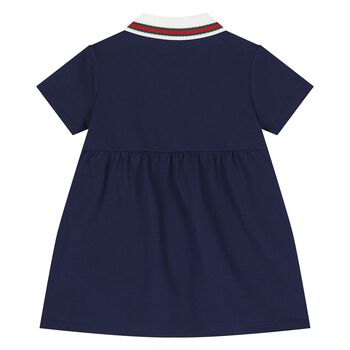 Younger Girls Navy Blue Web Striped Dress