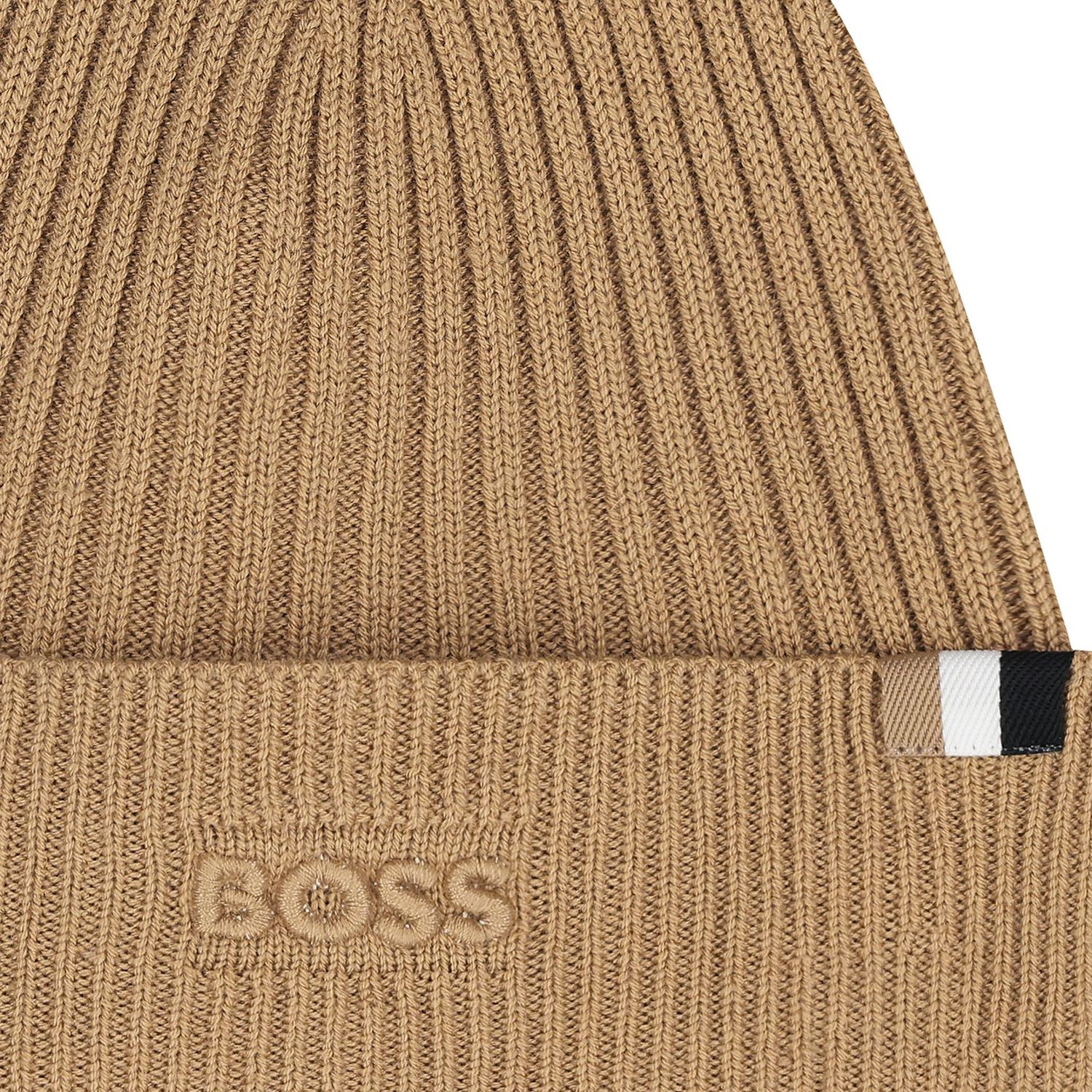 Beige Knitted Logo Hat, 1, hi-res