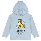 Boys Blue Tiger Logo Hooded Top, 1, hi-res