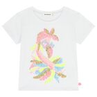 Girls White Sequin Flamingo T-Shirt , 1, hi-res