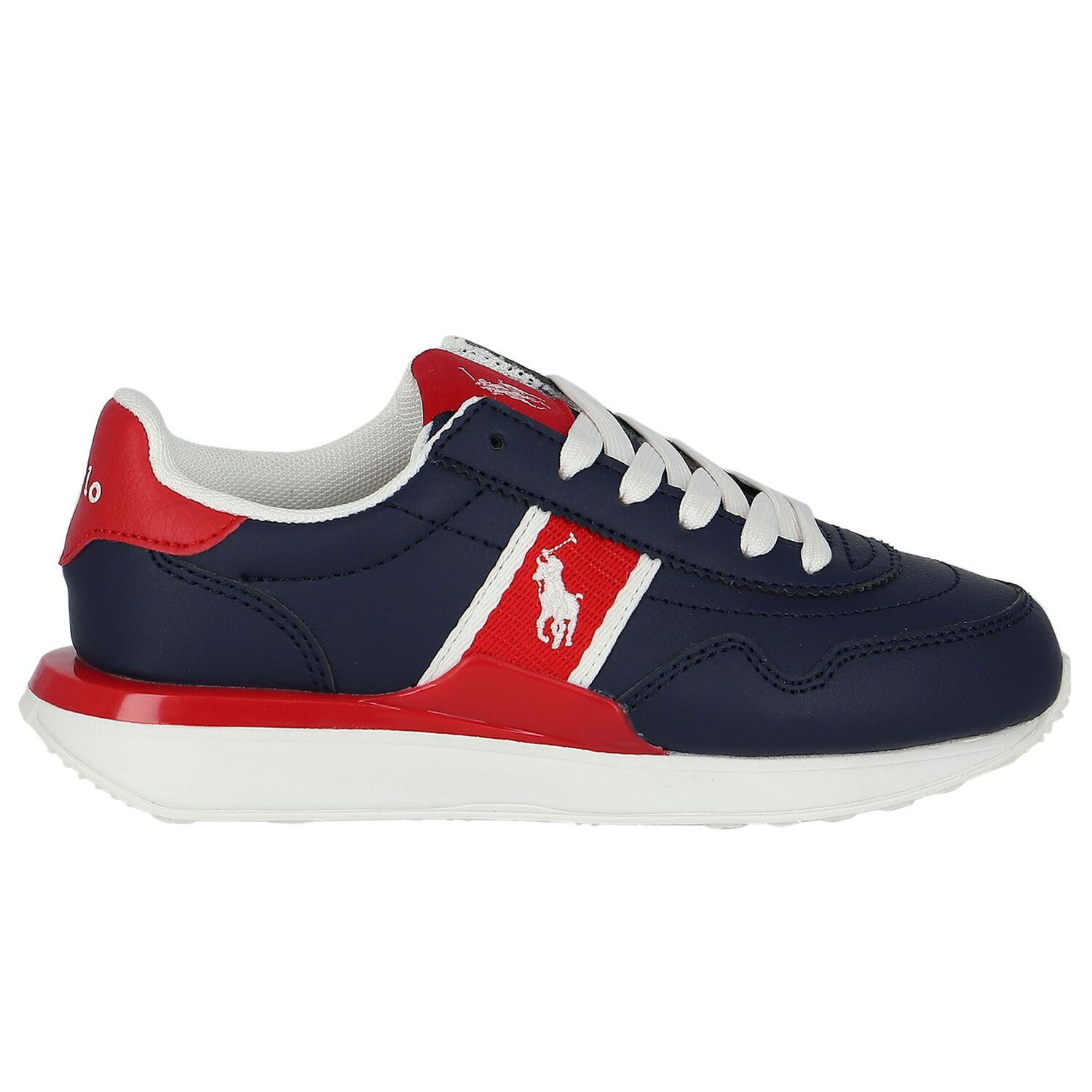 Boys Navy Blue & Red Trainers, 1, hi-res