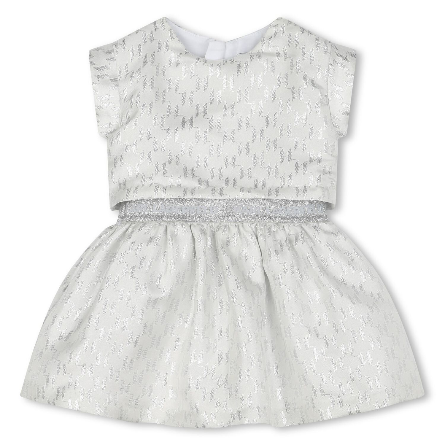Younger Girls Ivory & Silver Logo Dress, 1, hi-res