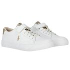 Girls White & Gold Logo Trainers, 1, hi-res