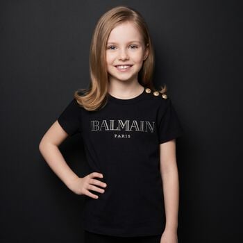 Girls Black Rhinestone Logo T-Shirt 