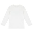 Boys White Logo Long Sleeve Top, 3, hi-res