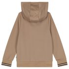 Boys Beige Logo Hooded Zip Up Top, 2, hi-res