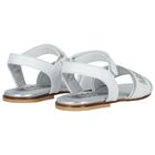 Girls White & Silver Leather Logo Sandals , 1, hi-res