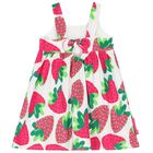 Girls White & Pink Strawberry Dress, 1, hi-res