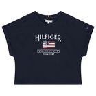 Girls Navy Cotton Sequin Flag T-Shirt, 1, hi-res
