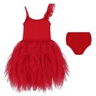 Younger Girls Red Ruffled Tulle Dress Set, 1, hi-res