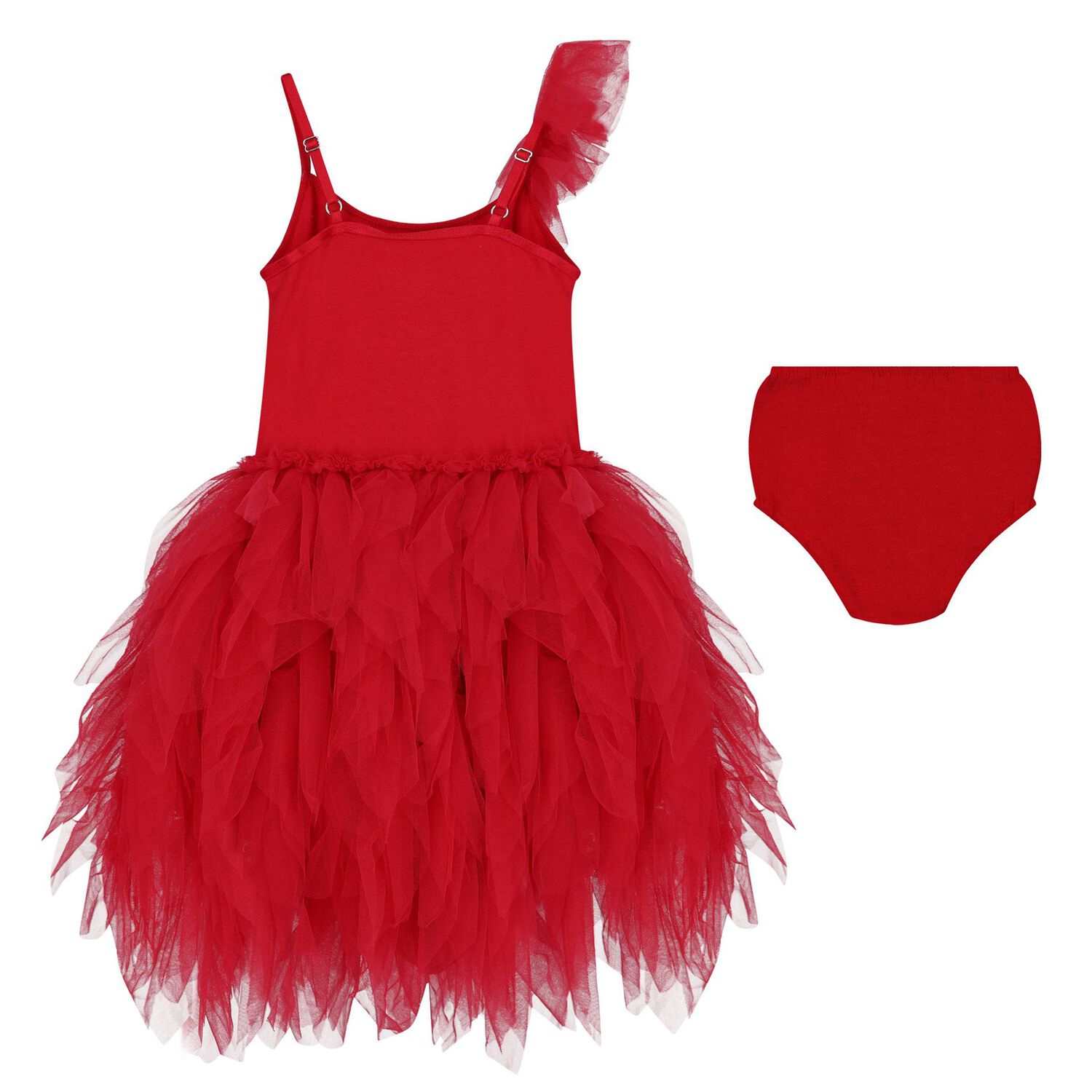 Younger Girls Red Ruffled Tulle Dress Set, 1, hi-res