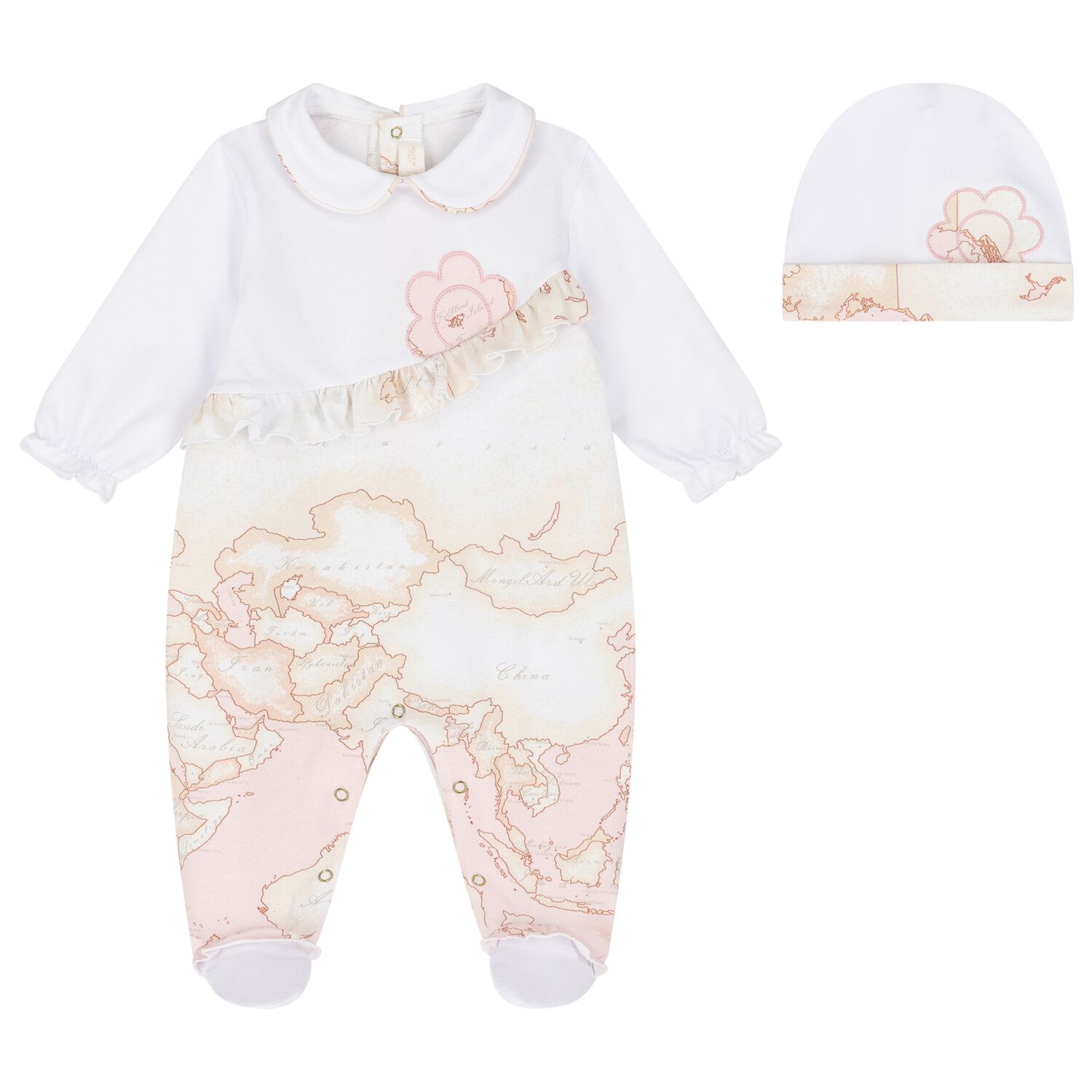 Baby Girls White & Pink Geo Map Babygrow Gift Set, 1, hi-res