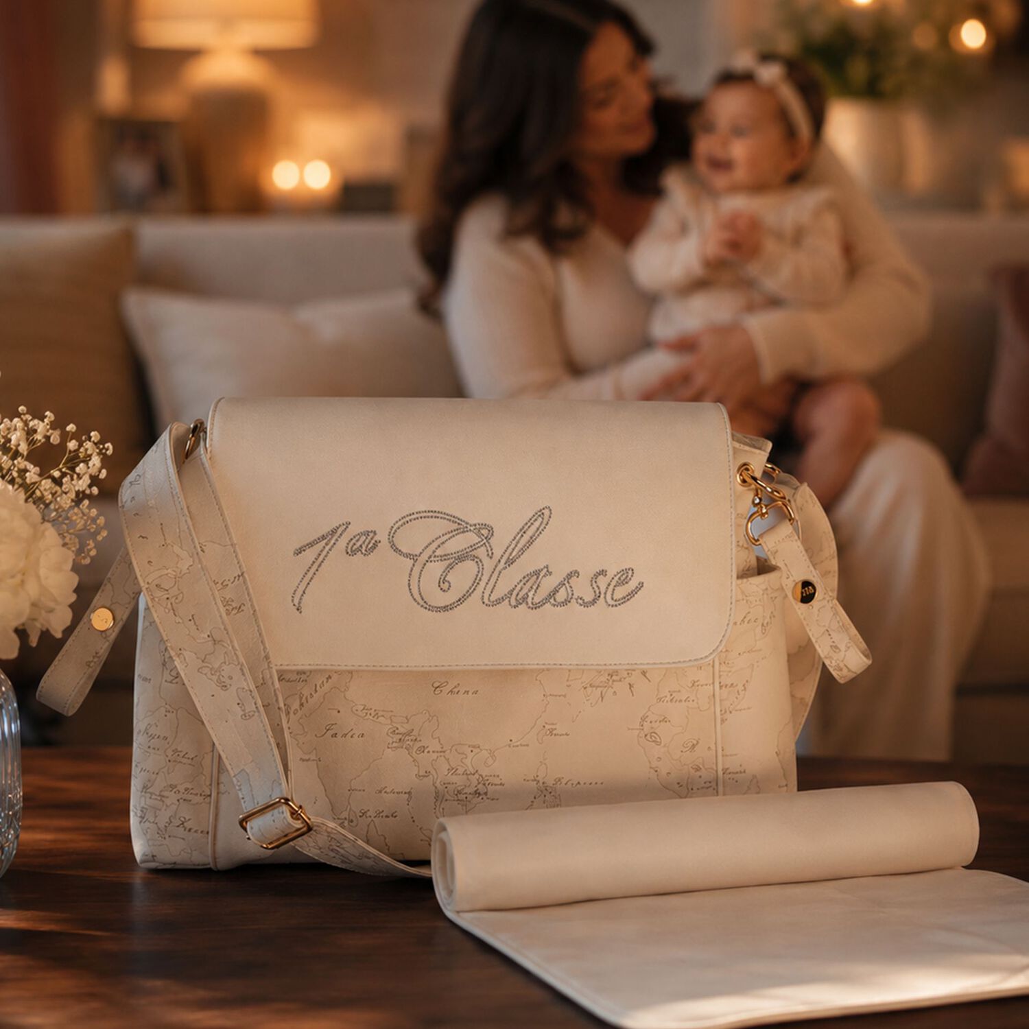 Ivory & Beige Geo Map Baby Changing Bag, 1, hi-res