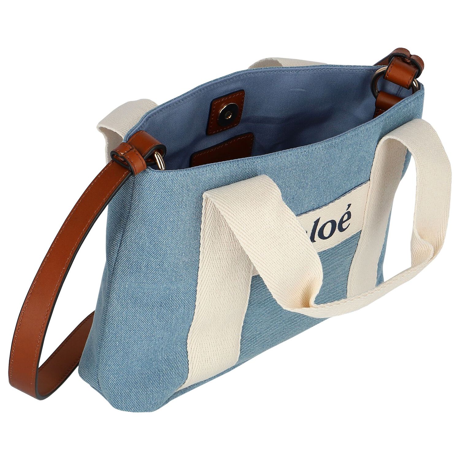 Girls Blue Logo Denim Handbag, 2, hi-res