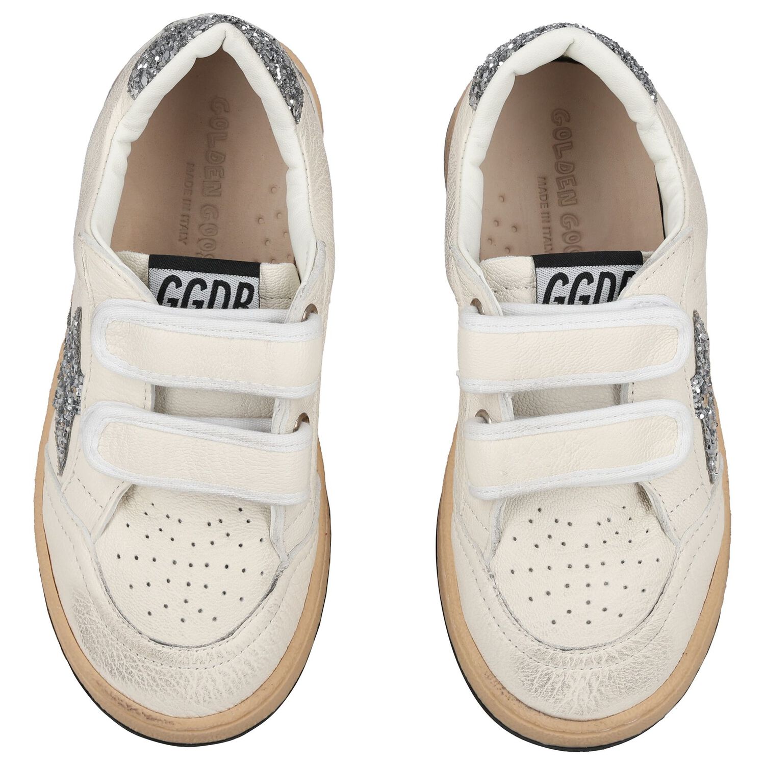 Girls Ivory & Silver Logo Trainers, 1, hi-res