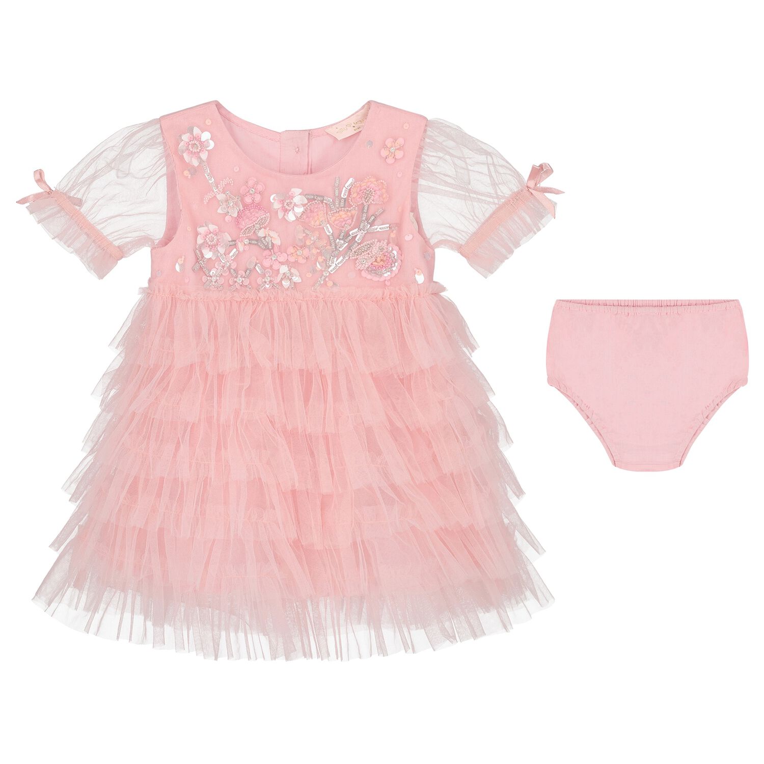 Baby Girls Pink Sequins Tulle Dress Set, 1, hi-res