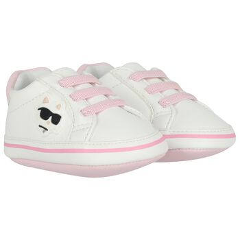 Baby White & Pink Choupette Pre Walker Shoes