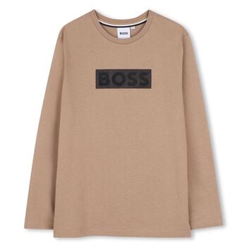 Boys Beige Logo Long Sleeve Top