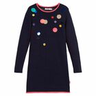 Girls Navy Blue Knitted Dress, 1, hi-res