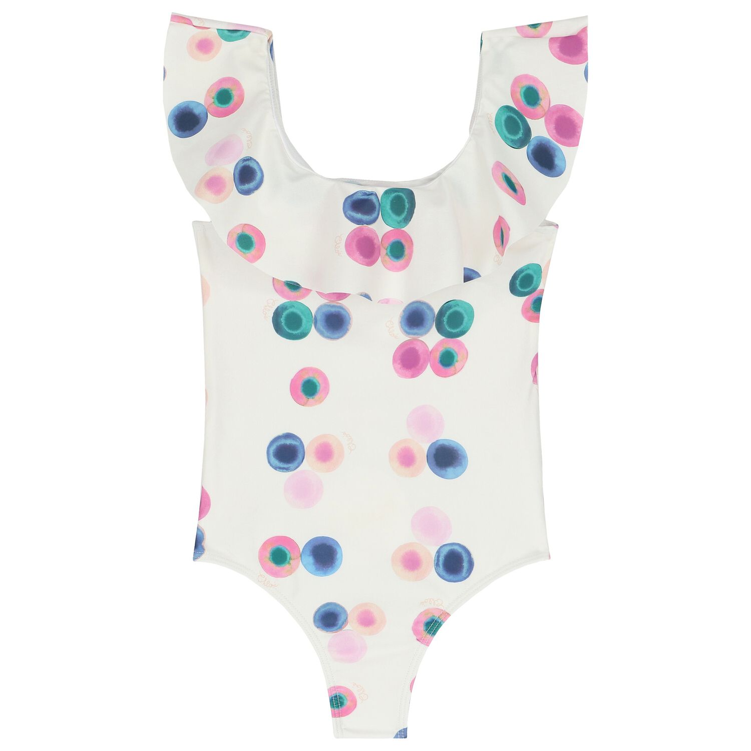 Girls White Ruffled Swimsuit, 1, hi-res