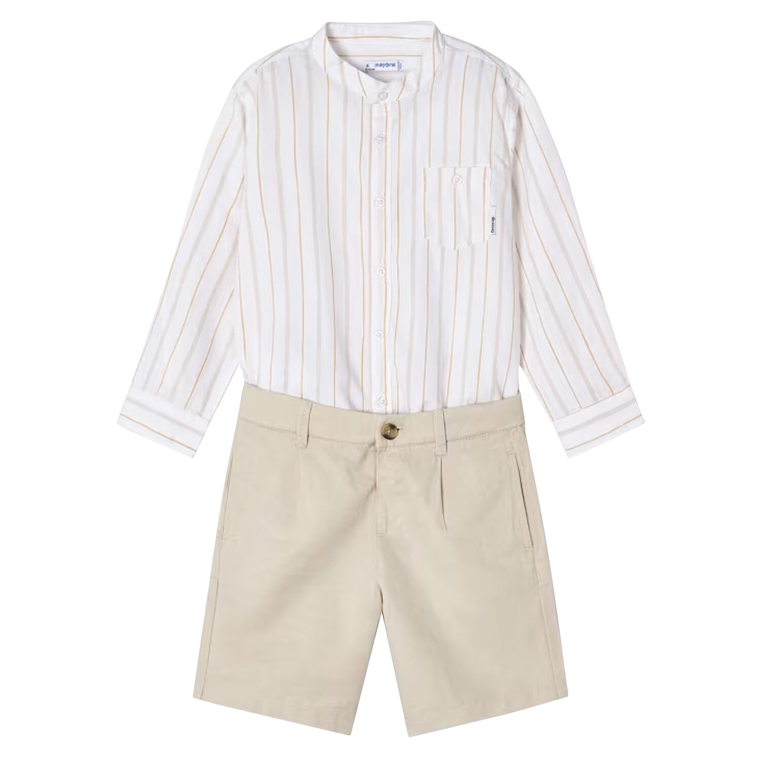 Boys Ivory & Beige Shorts Set, 1, hi-res