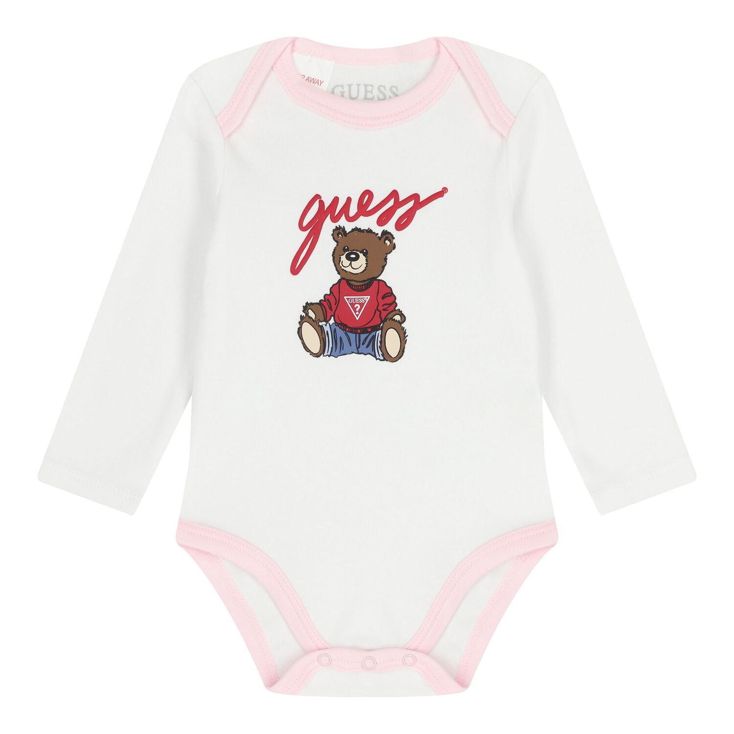 Baby Girls Pink & White Teddy Bear Logo Bodysuit Set, 1, hi-res