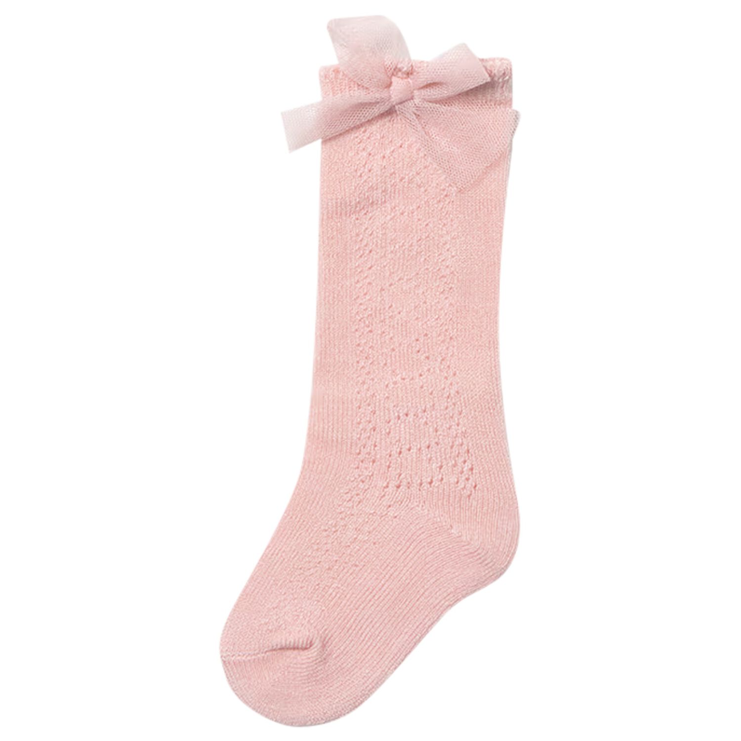 Younger Girls Pink Knitted Bow Socks, 1, hi-res