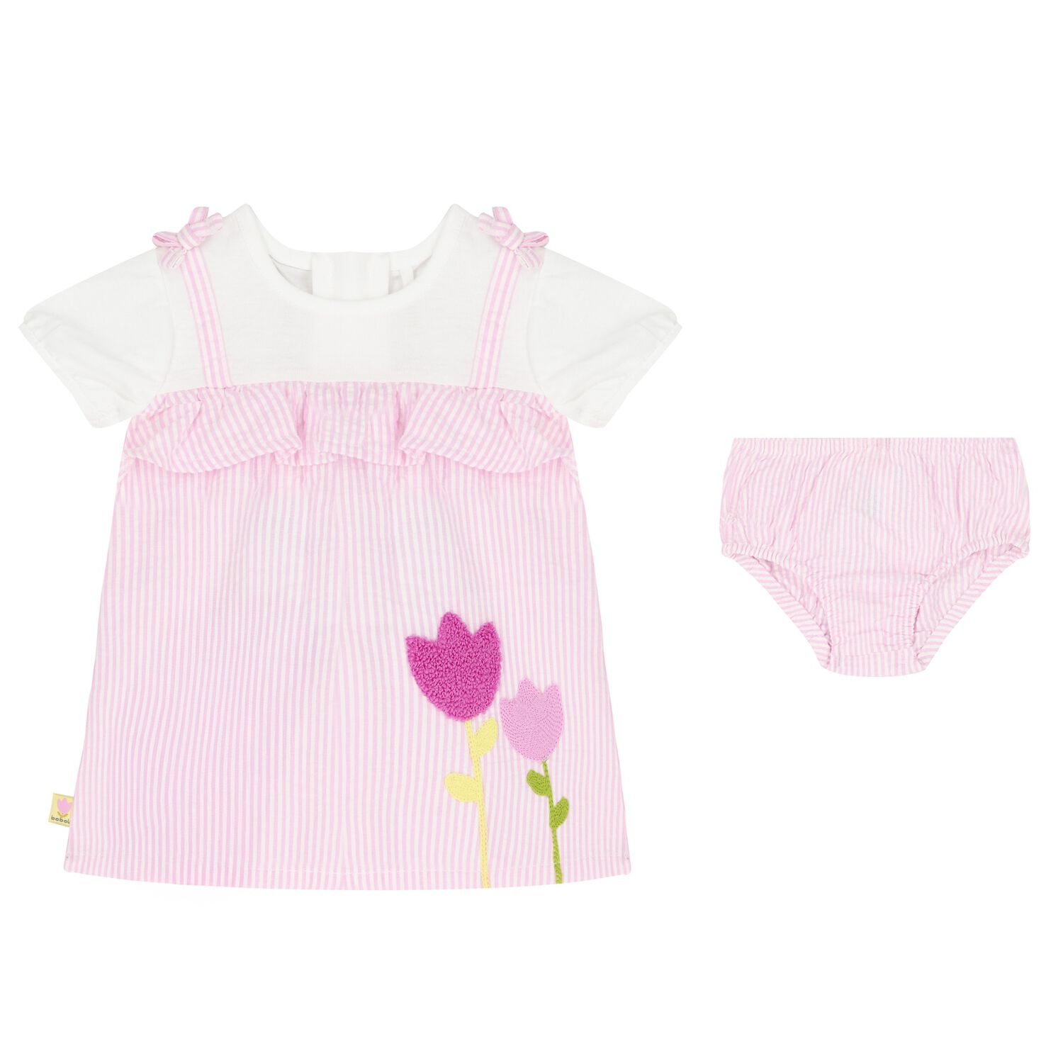 Baby Girls White & Pink Striped Dress, 1, hi-res